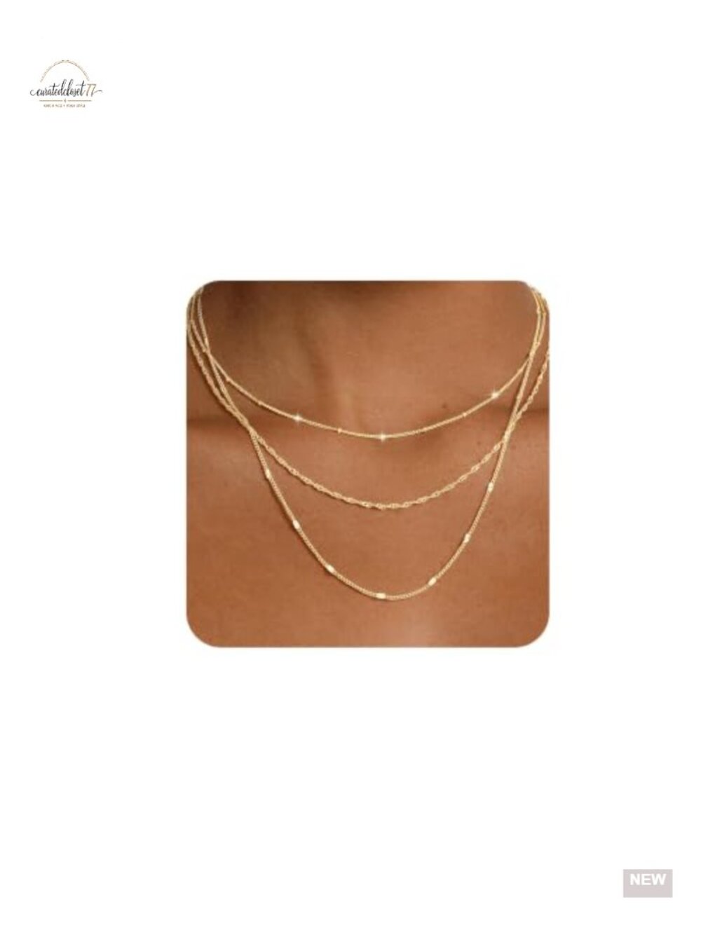 14k-Gold-Plated Layered Necklace Set with CZ Satellite Chain - Dainty Stackable